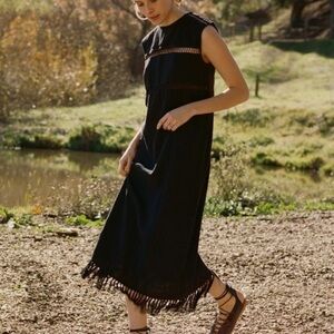 DOEN Dress Women XS/S Silk Quintana Fringe Maxi Minimalist Casual